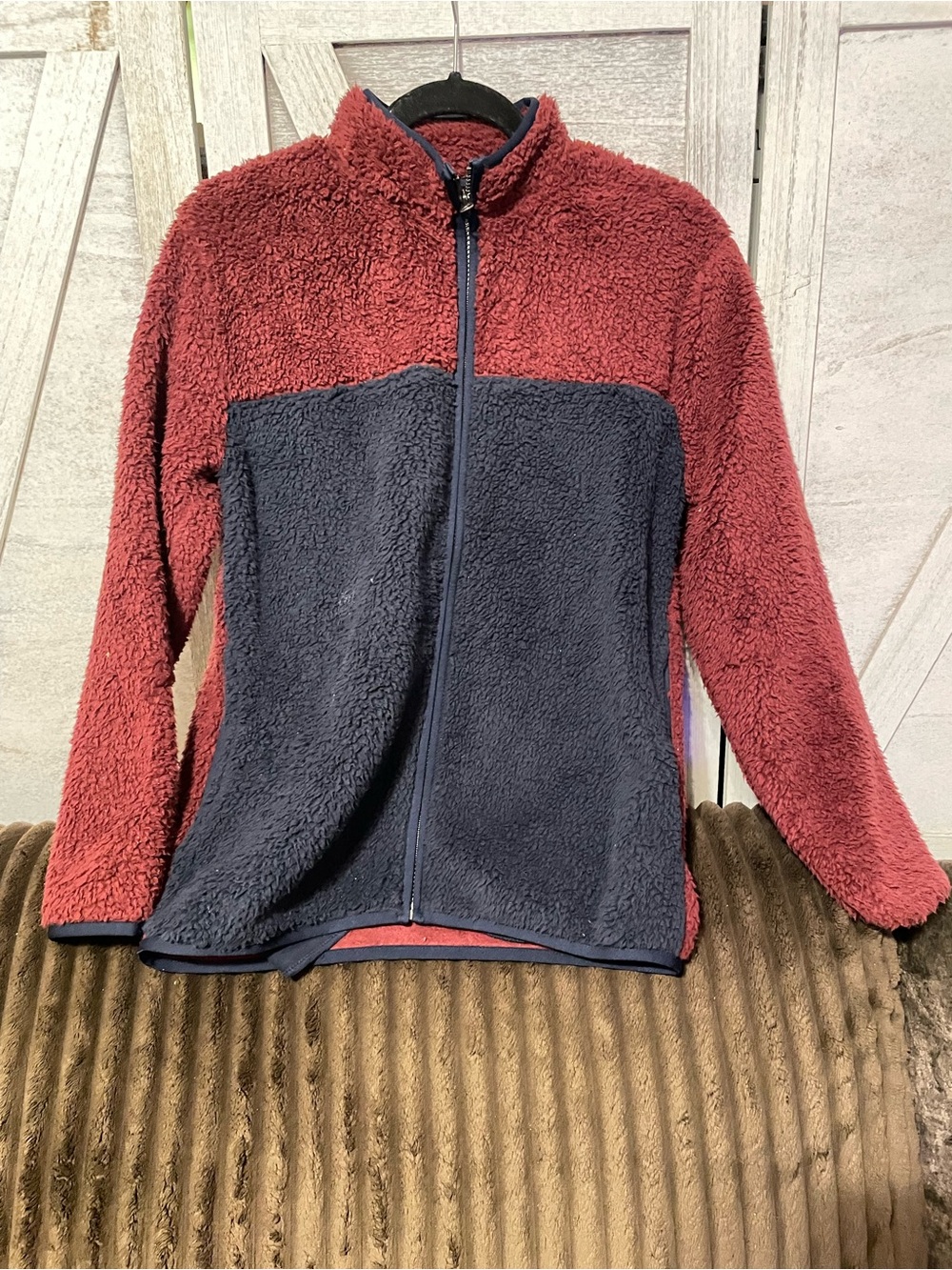 Place Two-Tone Sherpa Jacket in Red and Navy